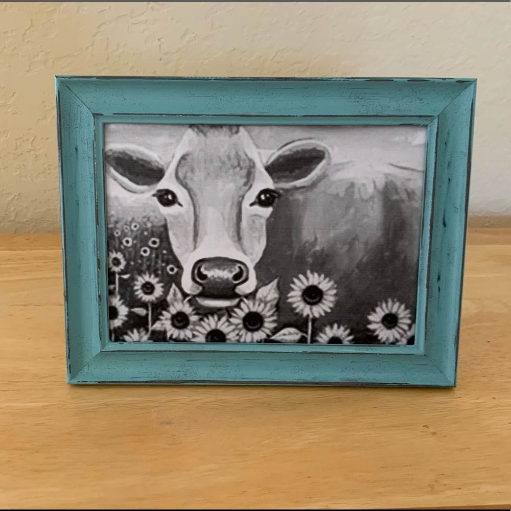 Farmhouse Cow & Sunflowers picture 5x7 w/frame